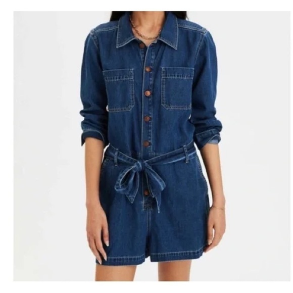 American Eagle Outfitters Pants - American Eagle Denim Long Sleeve Romper Sz XS